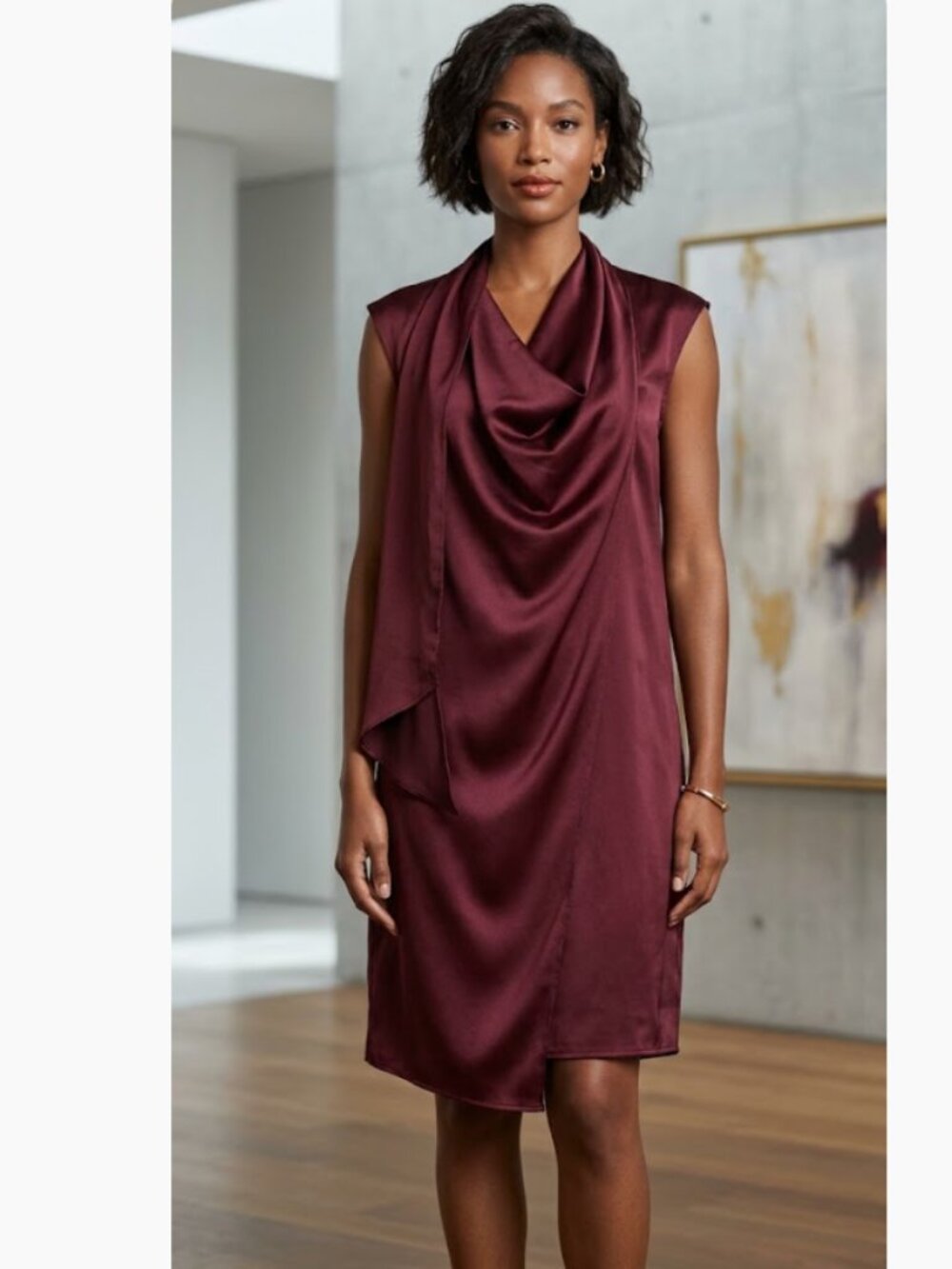 NWT HALSTON Cowl Neck Sleeveless Draped Dress In Port Royal